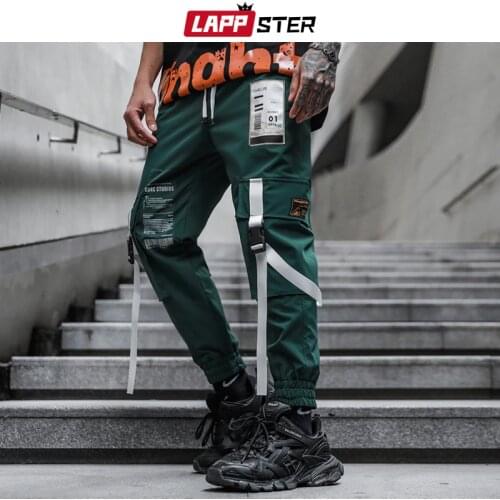 LAPPSTER Men Baggy Ribbons Streetwear Sweatpants 2020 Mens Hip Hop Big Pocket Sweatpants Male Streetwear Harajuku Track Trousers