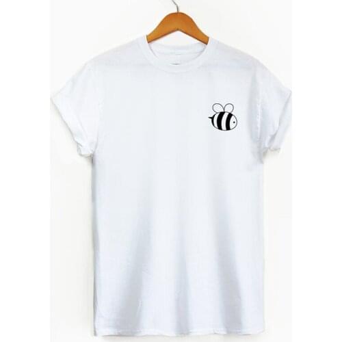 Mimi Bees Pocket Print Women T Shirts Summer Fashion Cotton T-shirt Causal Honey Bees Tops Graphic Girl Kawaii Tees Dropshipping