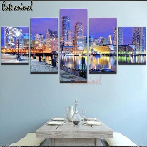 Multi panel diamond painting 5 Pieces City Building Night View 5d diy diamond mosaic full diamond embroidery living room decor