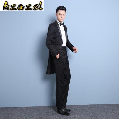 Mens Fashion Korean Tuxedo Slim Blazers suits Men stage Grooms wedding dress Host performing Black England jacket suit+pants