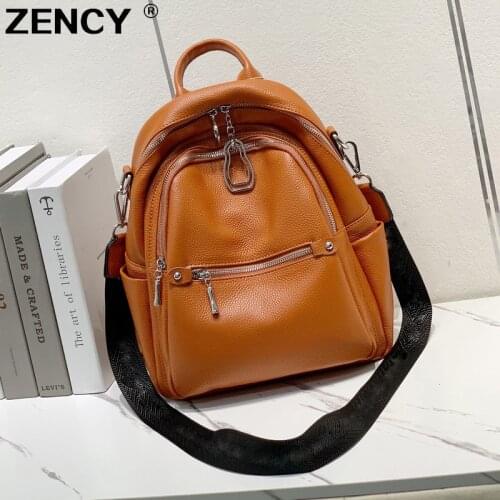 ZENCY 2021 NEW 100% Soft Genuine Cow Leather Womens Backpacks Lady Top Cowhide Large Capacity School Book Knapsack Rucksack Bag