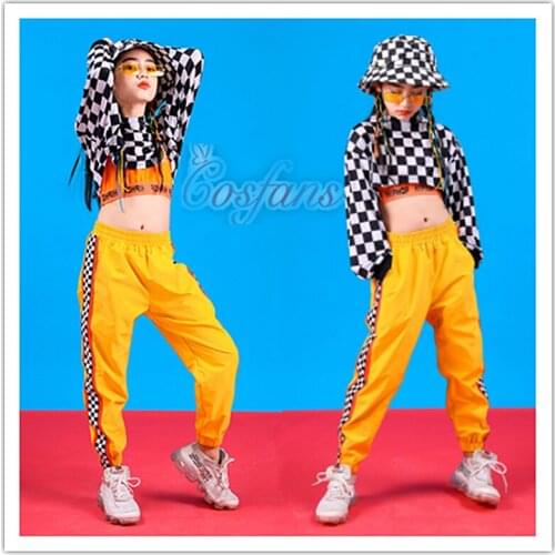 High Neck Sweatshirt Top Crop Causal Running Pants for Girls Jazz Dance Costumes Clothes Street Wear kids girl Hip Hop Clothing