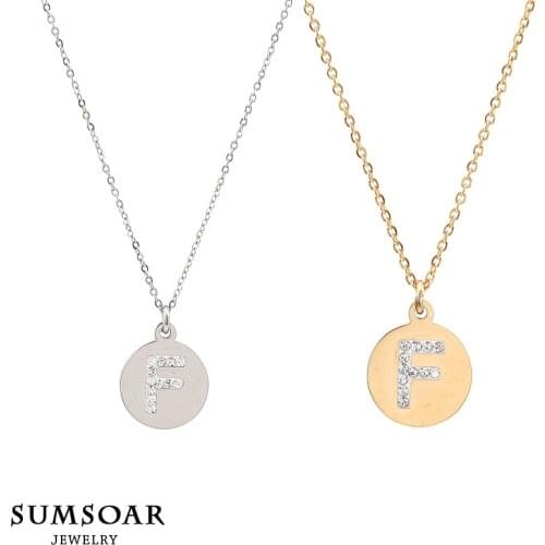 Top Sale Stainless Steel Round Gold Tiny Initial Necklace Disc F Letter Personalization Charm Pendant Necklaces As Birthday Gift