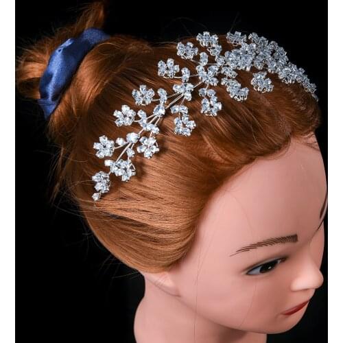 Full Crystal Floral Pattern Headbands Rhinestone/Zirconia Inlayed Hair Bands for Wedding/Birthday/Dance