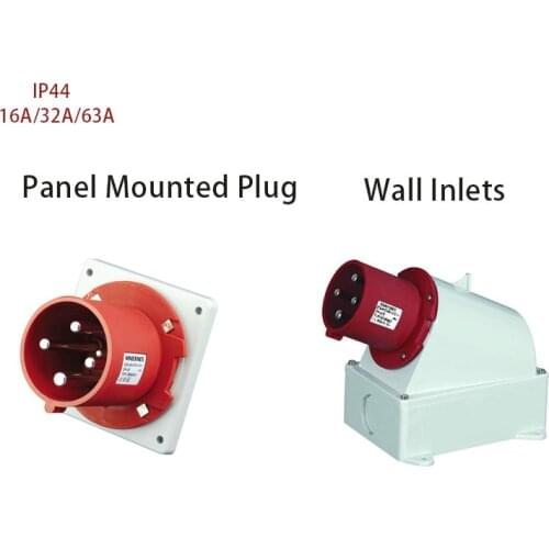 Industrial Plug 16A 32A 63A 3 pole 4 pole 5 pole ip44 Panel Mounted Plug Wall Inlet Waterproof 220V 380V 415V