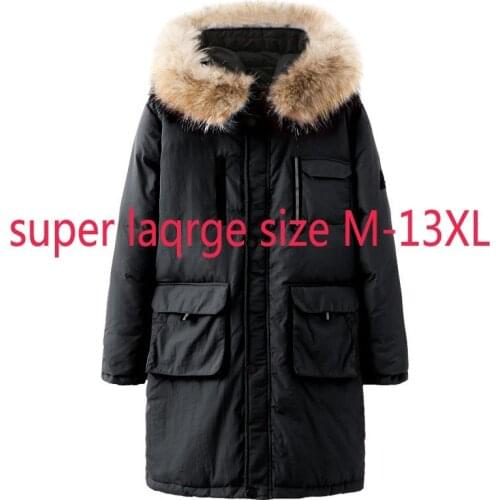 New Arrival Fashion High Quality Men Longfur Collar Down Coat Super Large Jacket White Duck Down Thick Plus Size M-11XL12XL13XL