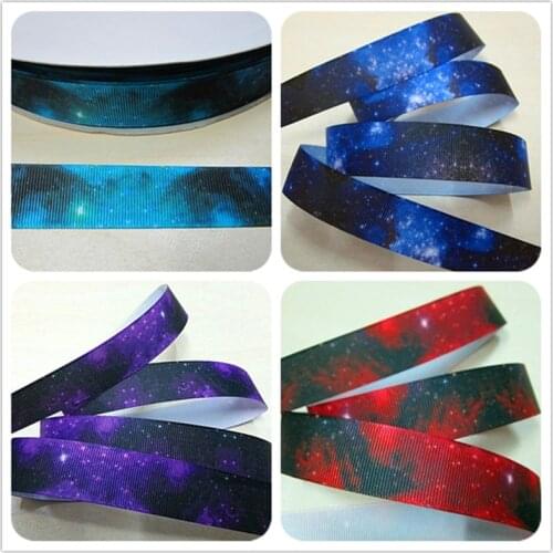 Q&N ribbon 16mm 22mm 25mm 38mm 50mm 75mm nebula stars printed grosgrain ribbon webbing 50yards/roll for hair tie free shipping
