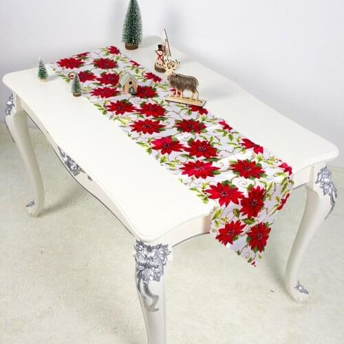 Christmas Table Runner Floral Print Flag Cloth Feast Banquet Desktop Cover Decoration
