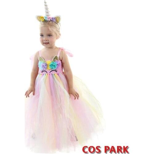 Christmas Girls Dress Halloween Costume Rainbow Unicorn Dress For Girls Princess Dress Baby Kids Clothes Birthday Party Skirt