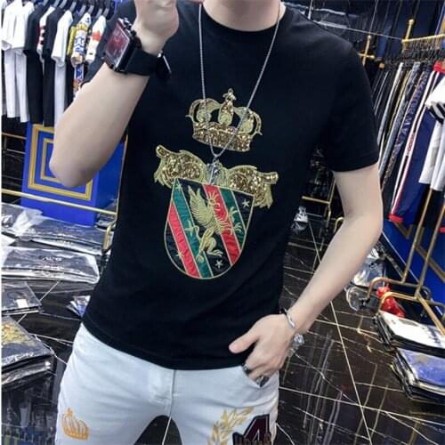 Spring and summer original spring and summer original brand rhinestones mens T-shirt embroidered short sleeve shirt T-shirt