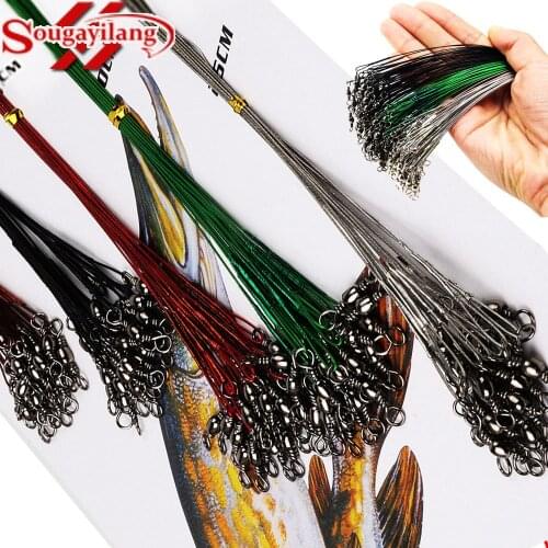Sougayilang 60/100pcs Anti Bite Steel Fishing Line Stainless Steel Wire Leader Fishing Leash with Swivel Fishing Accessory