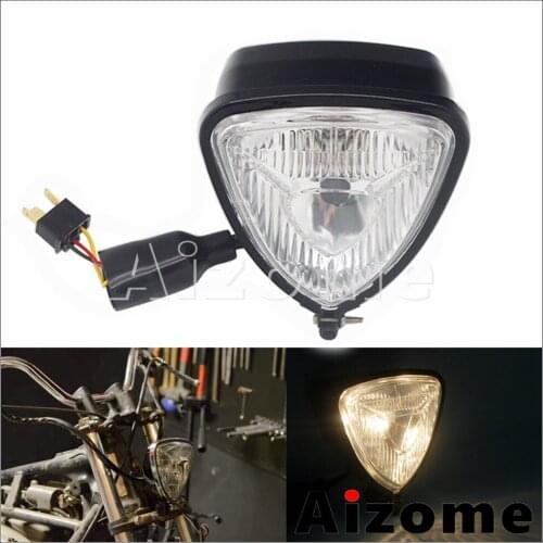 Universal Motorcycle Retro Headlight H4 12V Triangle Light Cafe Racer Headlamp for Chopper Bobber Custom 55/60W Front Light Lamp