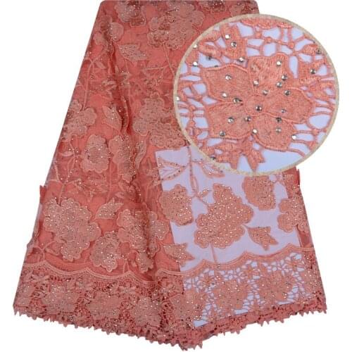 3D Flowers High Quality African Lace Fabric 2018 French Tulle Lace Fabric Appliqued 5 Yards Net Lace For Wedding Dress 1123