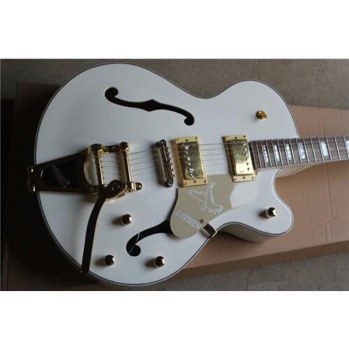 High quality classic six string jazz guitar, hollow body, pure white body, mahogany fingerboard, free delivery