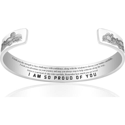 ”I Am So Proud Of You“ Titanium Steel Sea Wave Imprinted Bracelet Ladies Bangle Carved Fashion Cuff Bracelet