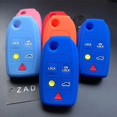 ZAD Silicone Rubber car Key Case Cover holder protect set for Volvo S80 S60 V70 XC70 XC90 D05 Folding Flip 5 buttons Remote key