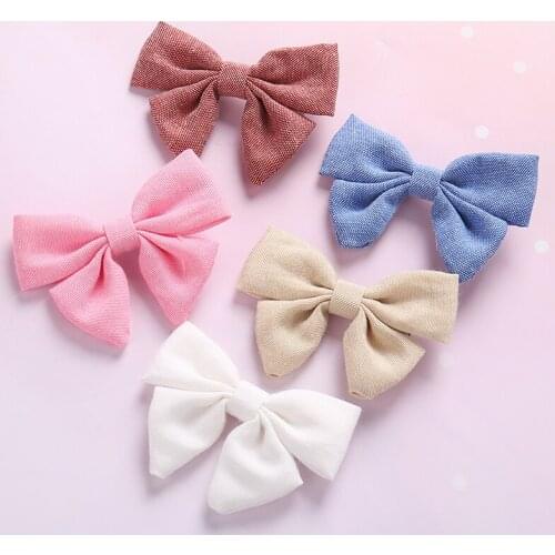Dejorchicoco Handmade Girls Cotton Bow Hair Clips Cute Soild Colors Kids Girls Hairpins Baby Headwear Hair Accessories For Girls