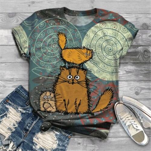 Cute Lovely Cat Y2k Graphic T Shirts Women Summer Short Sleeve Harajuku Tees Top Ladies Animal Tshirts Alternative Clothing 2021