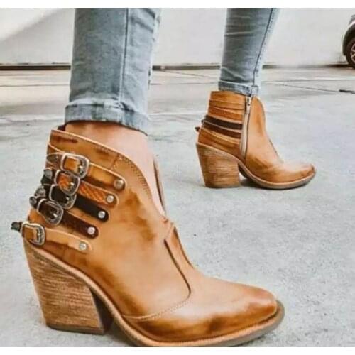 Women ankle boots high heels pumps shoes woman autumn warm plus size vintage shoe chaussures femme zapatos mujer sapato2021