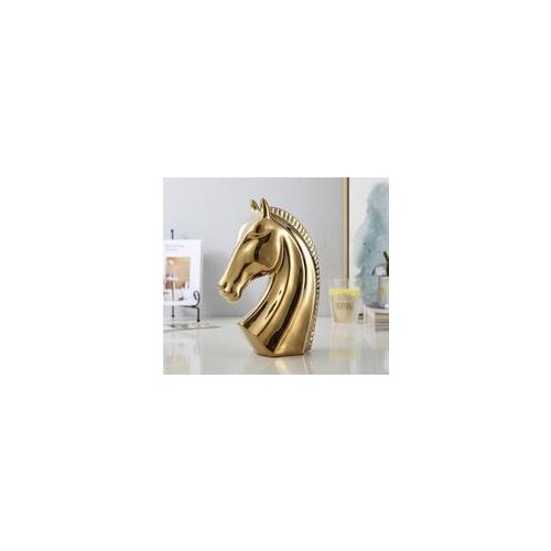 GOLDEN ABSTRACT HORSE CERAMIC STATUE WHITE HORSE HEAD FENG SHUI ORNAMENTS HOME DECOR CRAFTS SCULPTURE DESKTOP DECORATION MODERN