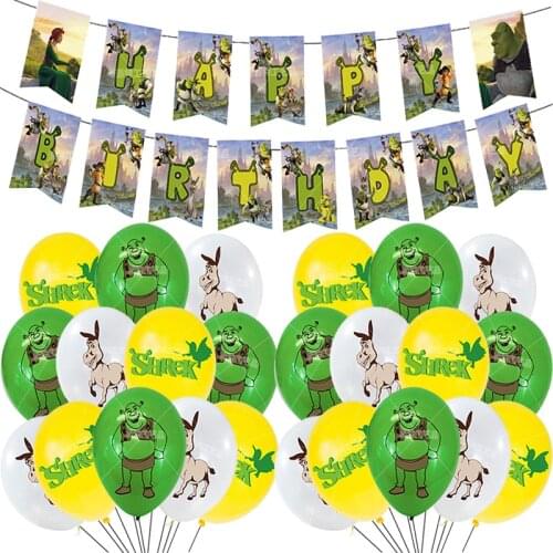 1 Set Shrek Latex Balloons Cartoon Green Hero Monster Banner Ballons Funny Kids Toy Happy Birthday Party Decor Bunting Game Flag