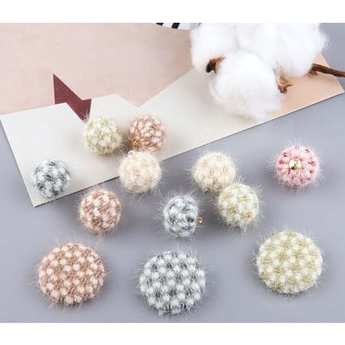 10pcs Korean elegant Woolen Water Wool Plaid Earrings Hair Ball Flat Button Earrings For Women cute Hair Accessories Materials