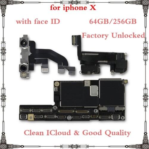 100% Original Motherboard for iphone X High quality IOS logic board+chips 64GB 256GB Unlocked with / without face ID main board