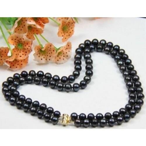 2 ROW AAA 9-10MM TAHITIAN NATURAL BLACK PEARL NECKLACE