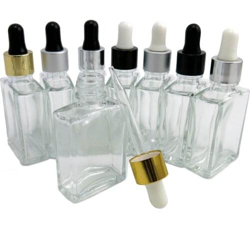 200 X 30ml Empty clear square glass bottles eye dropper aromatherapy perfume 1oz Transparent glass vials