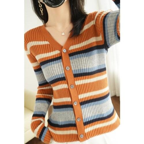 Spring 2021 new womens V-neck short-sleeved worsted cashmere sweater cardigan