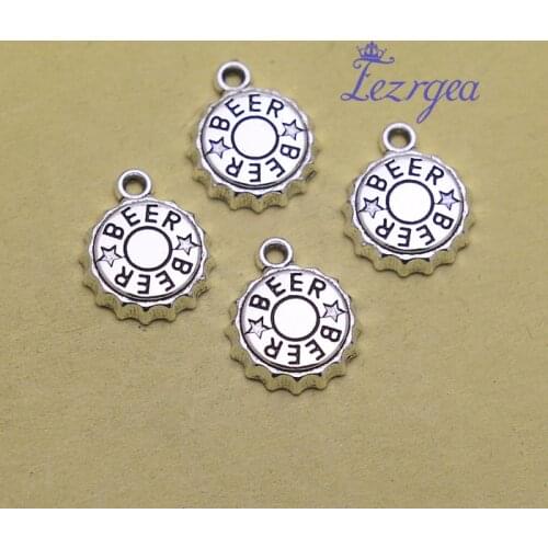 30pcs/lot--14x18mm, beer cham,Antique silver plated Beer bottle cap charms,DIY supplies,Jewelry accessories