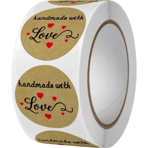 500pcs Vintage Kraft Paper Handmade With Love Red Heart Thank You Stickers Scrapbook Gift Stationery Label Stickers