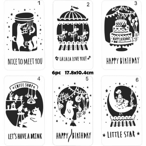 6pc Stencil Carousel Painting Template DIY Coloring Embossing Stencil Scrapbook Diary Stamp Album Decoration Cake Reusable
