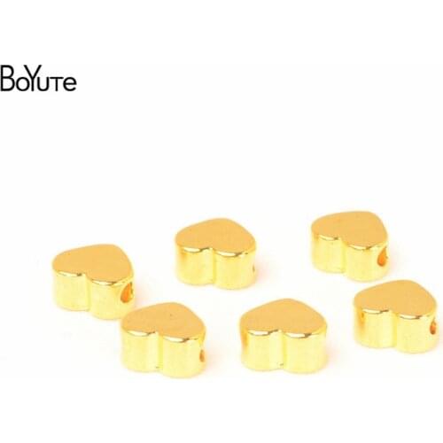 BoYuTe (10 Pieces/Lot) 5*2.5MM 7*3.5MM Real Gold Plated Heart Beads Diy Hand Made Beaded Spacer Loose Beads Jewelry Making