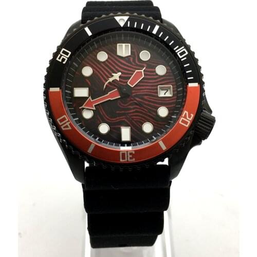 42MM diving watch automatic mechanical male watch NH35A movement aseptic red dial black case strap PARNSRPE s008
