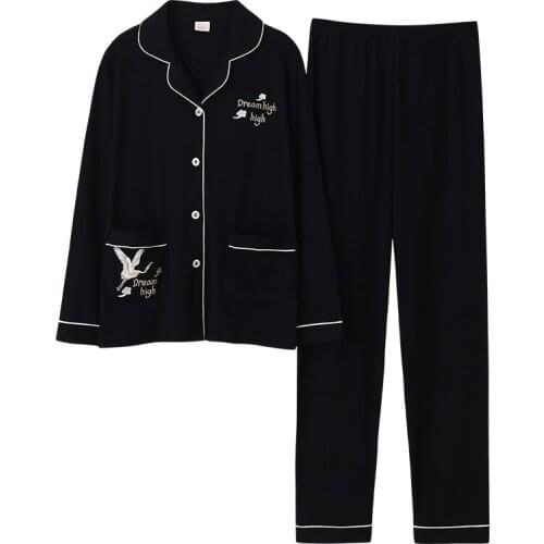 Black Women Autumn&Winter 100% Cotton Pajama Suit Long Sleeve Simple Soild Loose Home Suit Larger Size Pajamas Set XL XXL XXXL