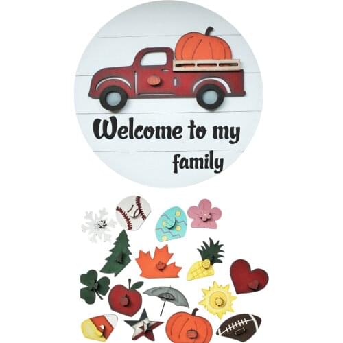 Wooden Welcome Front Door Sign Plaque Round Hanging Thanksgiving Porch Decor