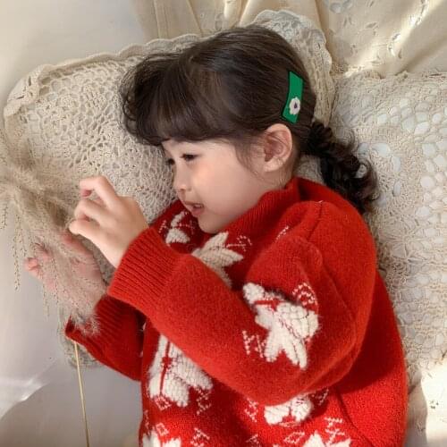 DFXD Kids Clothes 2020 Winter Girls Christmas Knit Pullover Sweaters New Year Snowflakes Knitwear For 1-7Yrs Red Kids Sweaters