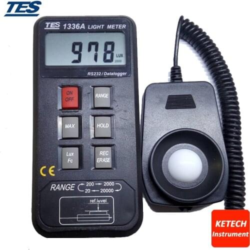 TES-1336A 16000 Point Data Logger Digital LUX Meter,Data Logging Light Meter With Memory Solar Power Meters