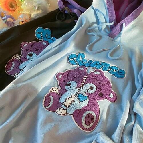 2021 Hip Hop Two Bear Print Hoodies Punk Gothic Streetwear Fashion Teens Clothes Plus Size Casual 2021 New Mujer Sweatshirt Tops