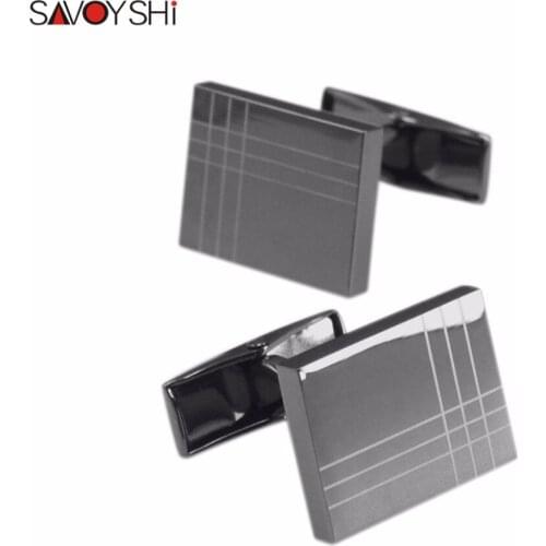 SAVOYSHI Classic Black Cufflinks for Mens Shirt Cuff bottons High Quality Square Cuff links Brand Gift Jewelry Free Custom Name