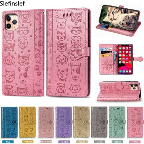 Cute Cat Dog Print Leather Case For Huawei Mate30 P40 P30 Pro Lite Honor 20 P Smart Plus 2019 Cover Stand Flip case