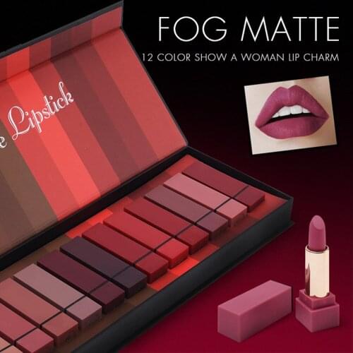 12 Color Waterproof Matte Lipstick Set Box Square Tube Lasting Non-Fading Non-Stick Cup Waterproof Easy To Wear Lipstick