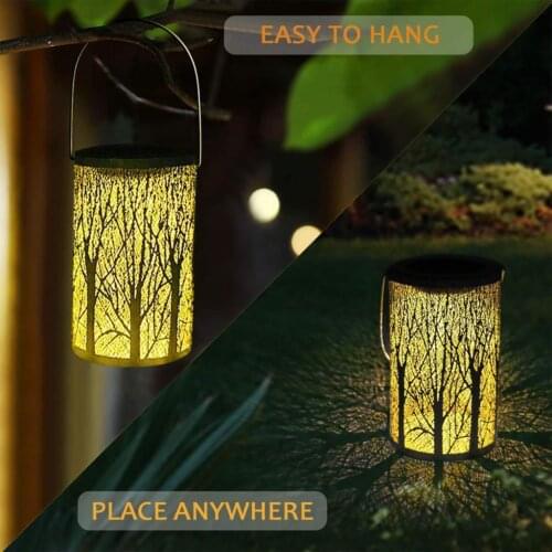 Solar Hanging Lantern Lights, Cylindrical Atmosphere LED Lamp, WaterproofIron Art Decorative for Outdoor, Patio, Garden, Fence