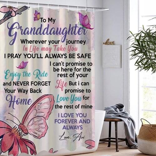 Letter Printing Bathroom Decor Curtain Polyester Waterproof Bath Curtain with Free Hooks 3D Gift Shower Curtain for Wife Mom