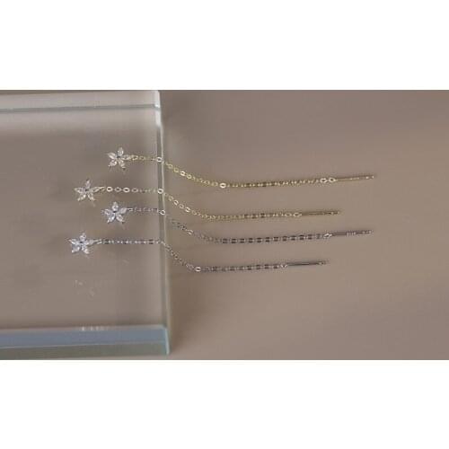 Exquisite 925 Sterling Silver Ear Line Dangle Earrings Micro Zircon Flower Earring for Women Simple Fashion Anniversary Jewelry
