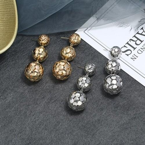 Fish Scales Ball Dangle Earrings Gold Color Metal Ball Drop Earrings for Women Unusual Earrings Fashion Ear Jewelry Long Earring