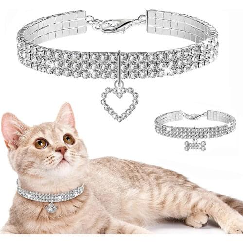 Bling Pet Dog Collar Fashion Bone Pendant Crystal Diamond Cat Collars For Small Medium Dogs Jewelry Necklace Pets Accessories