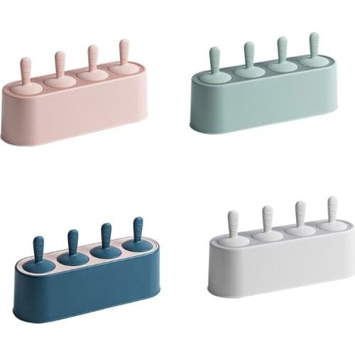T21D 4 Grid DIY Silicone Popsicle Molds with Cover Sticks Ice Stick Moulds Cool Freezing Tray Reusable Popsicle Maker Snacks