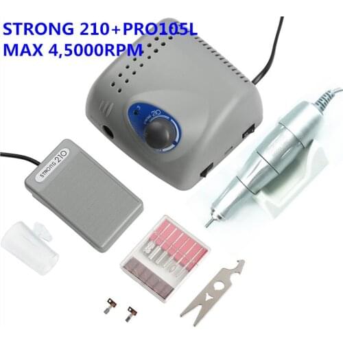 STRONG 210 PRO 105L Silver Handpiece 65W 45000rpm Nail Drills Manicure Machine Pedicure Electric File Bits